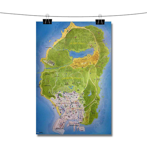 Grand Theft Auto 5 Map Poster Wall Decor