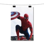 Spiderman With Captain America Shield Poster Wall Decor