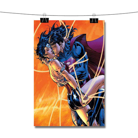 Superman and Wonder Woman Kiss in The Sky Poster Wall Decor